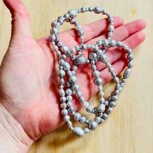 VTG Gray Baroque Freshwater Pearl beaded Necklace Authentic real strand 36"L